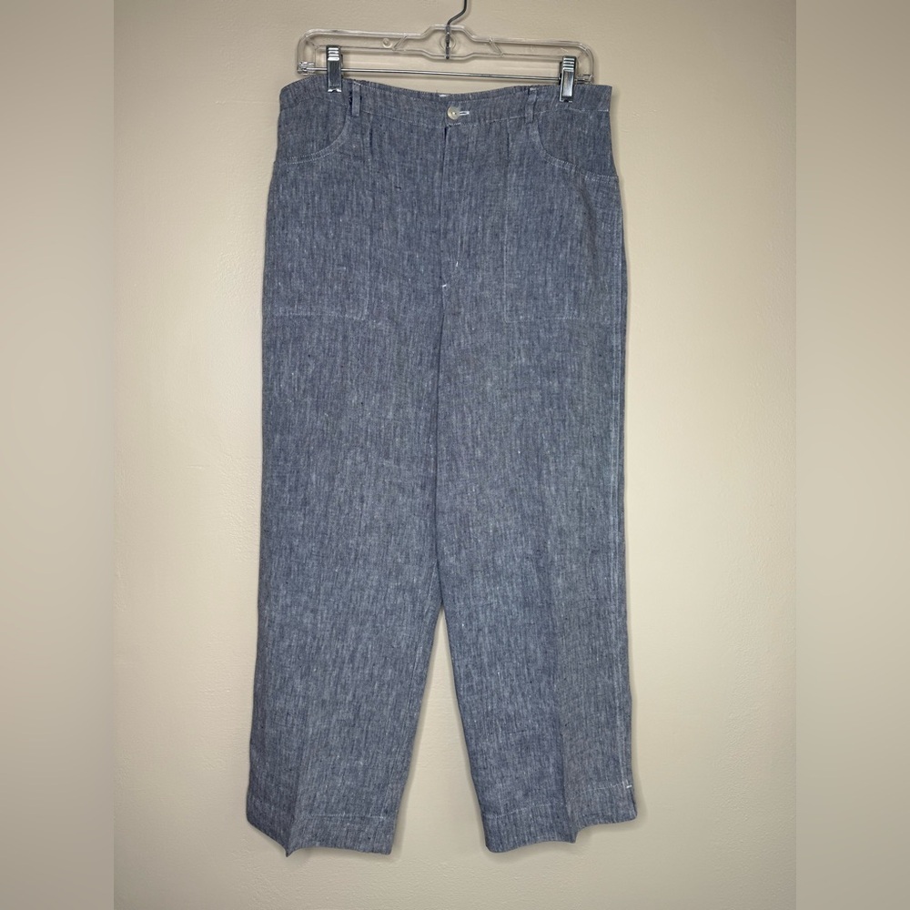 Chico's Design Chino Pants Blue Linen Straight Regular Fit Pants Size Large